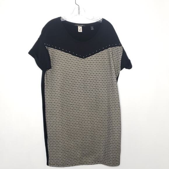Scotch & Soda Maison Scotch Studded T-Shirt Dress Black Geometric Women Large - Picture 7 of 9